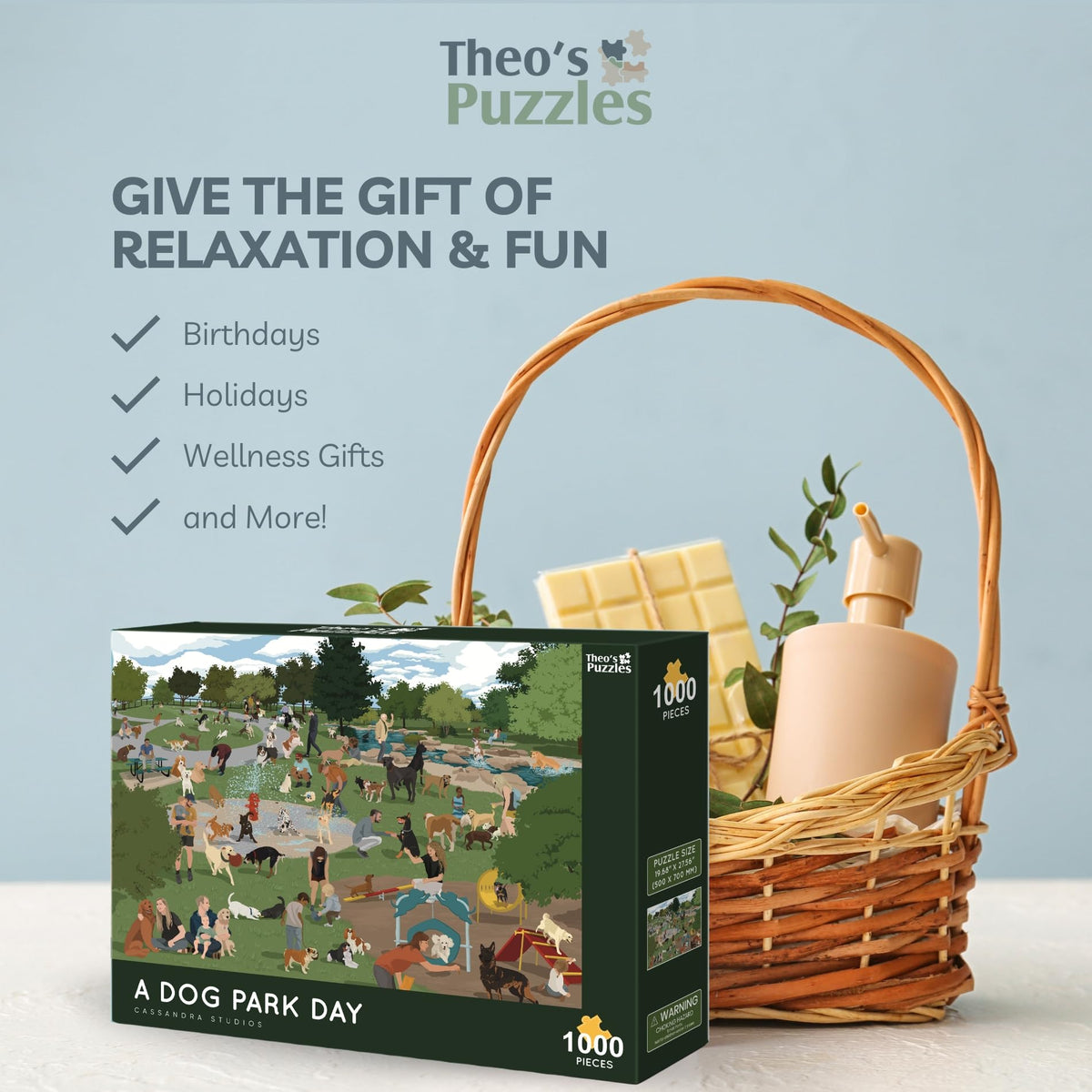 Theo's Puzzles smooth-edged pieces for comfortable handling.