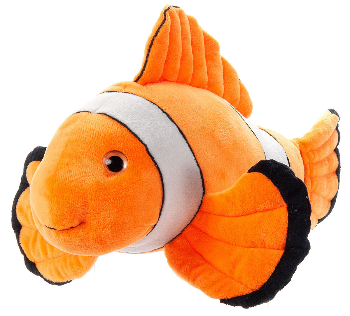The Petting Zoo clownfish plush features bright orange color with a white lateral line for vivid play.