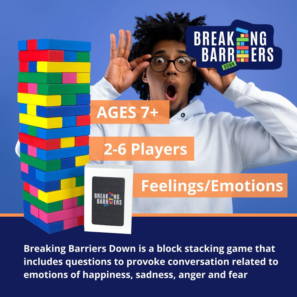 Therapy U Breaking Barriers Down board game play; supports discussions on anger, sadness, fear, and joy.
