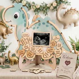 The Real Bossy Baby OneaSaurus guest book frame closeup highlighting premium craft and lasting keepsake