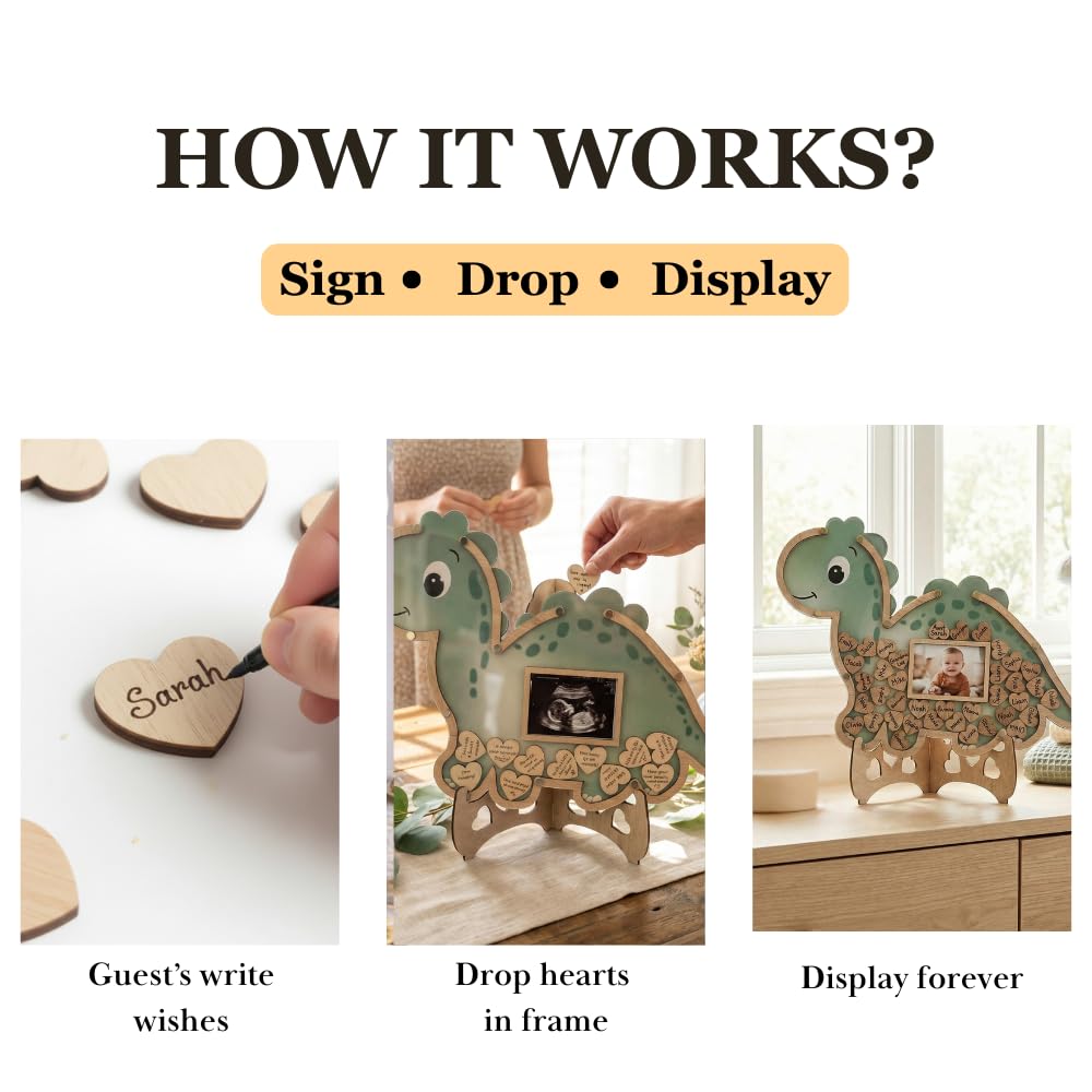 The Real Bossy Baby OneaSaurus guest book frame on a shelf elevates nursery decor with a personal touch