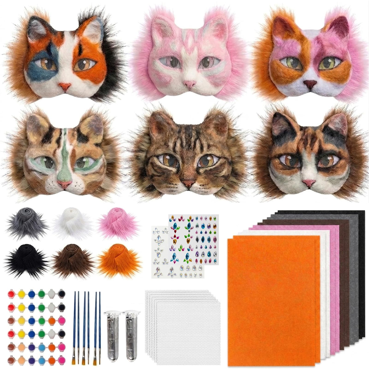 TherianMask 37-pcs kit white cat mask base for easy crafting and comfortable wear