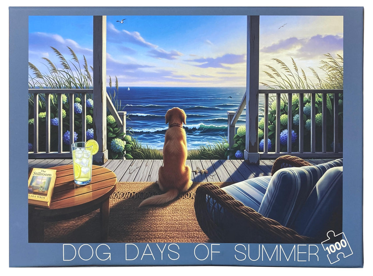 The Stillroom Golden Retriever on porch image highlights loyal companionship during leisure puzzling.