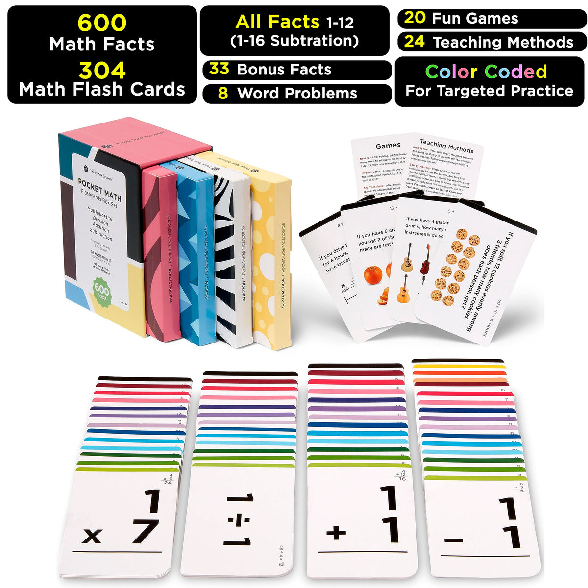 Think Tank Scholar color-coded addends and multiplicands aid targeted practice.