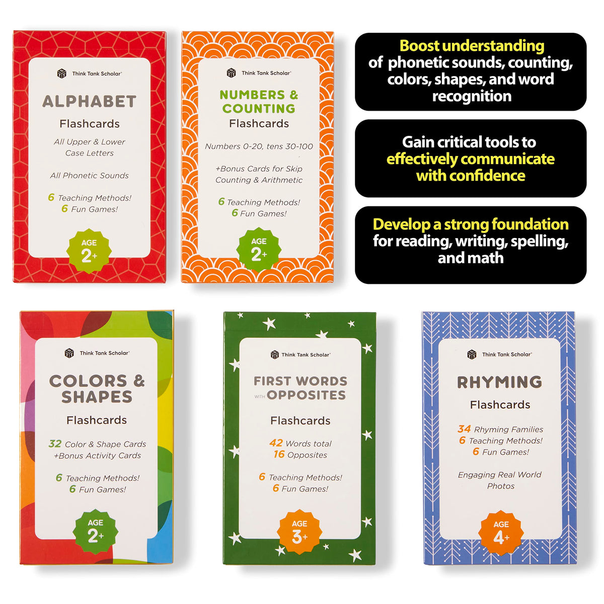 Think Tank Scholar colors and shapes deck aids recognition through colorful images.
