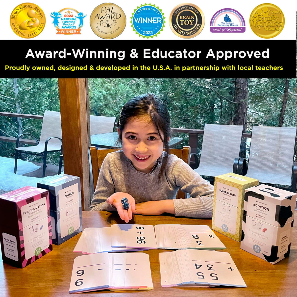 Think Tank Scholar flashcards with dice accelerate quick quizzing during math sessions.