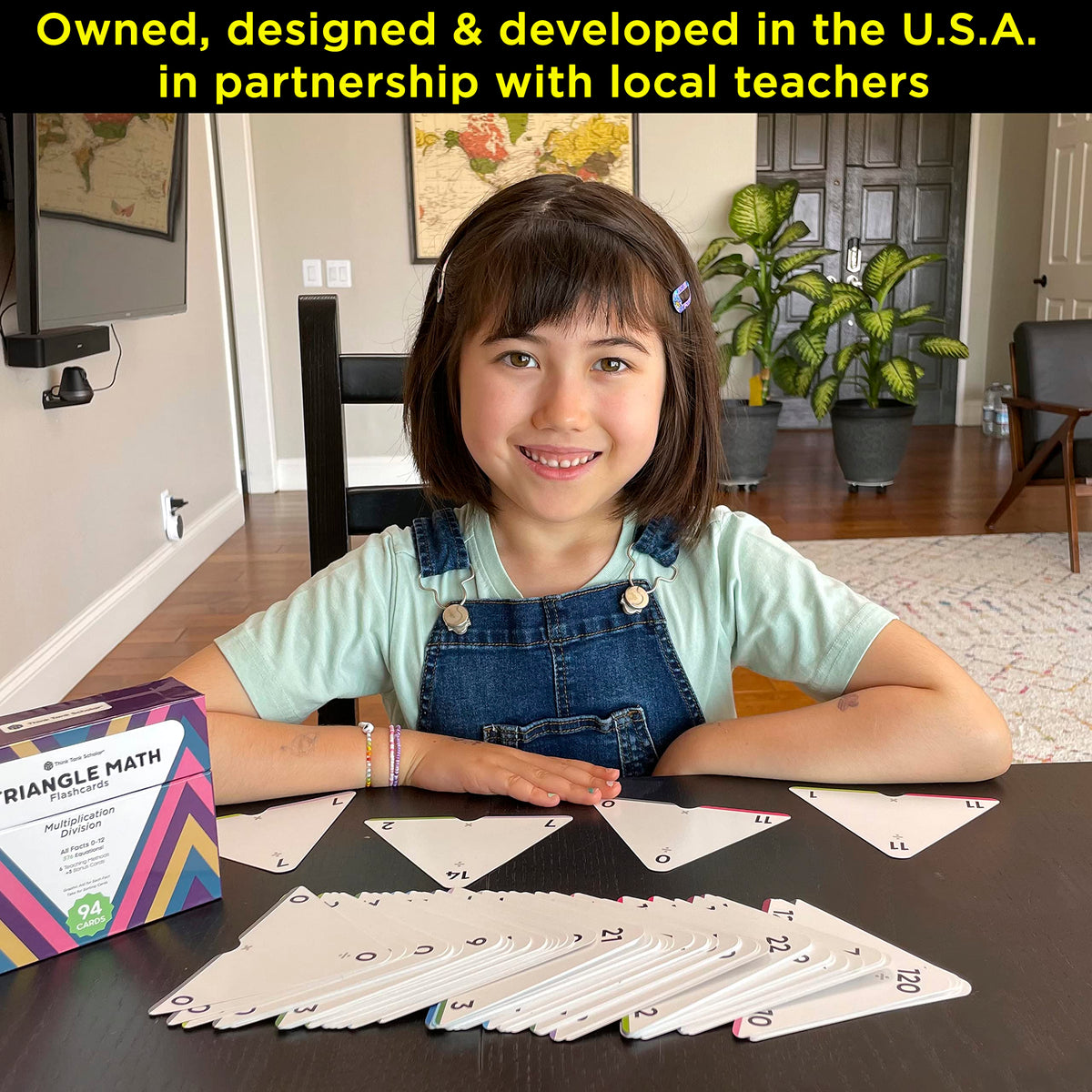 Think Tank Scholar triangle math flash card back showing solutions with visuals.