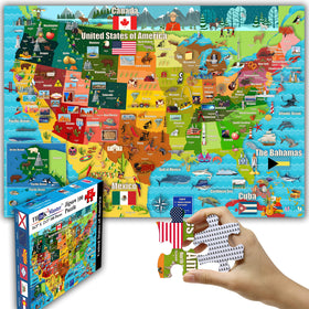 Think2Master Colorful United States Map puzzle showing states and landmarks for family learning.