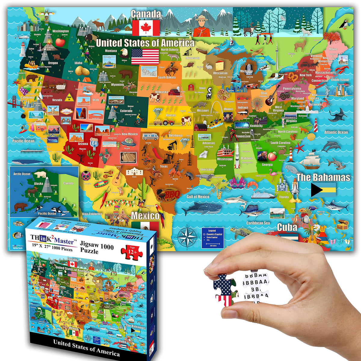 Think2Master Colorful US Map Puzzle assembly promotes geography learning with vibrant state colors.