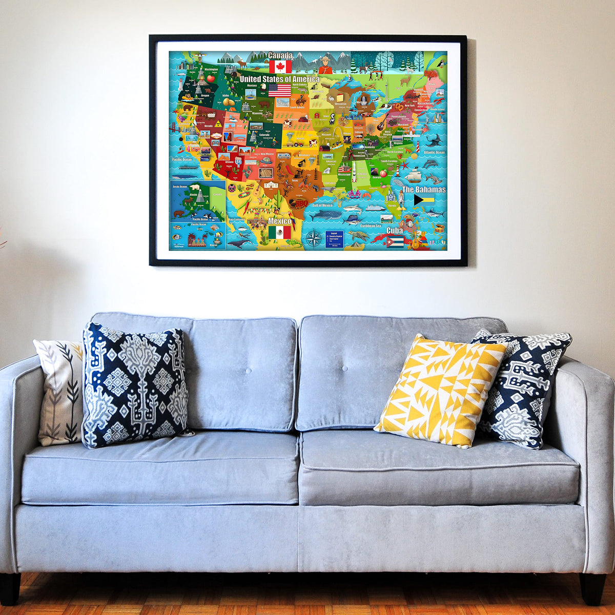 Think2Master puzzle pieces closeup with colorful state shapes and borders.