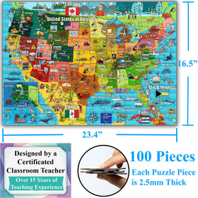 Think2Master US map icons and landmarks highlighted on the puzzle surface.
