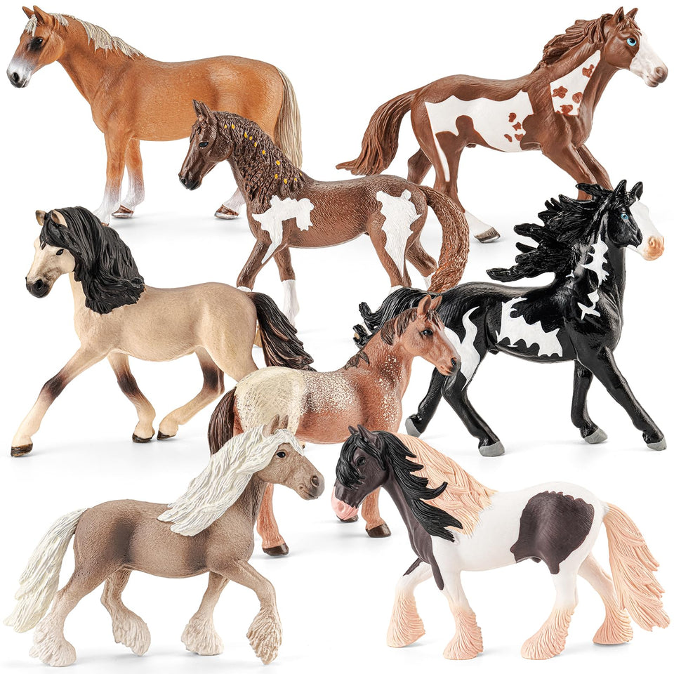 THINKBAY 8-piece horse figurines set for imaginative play and early learning.