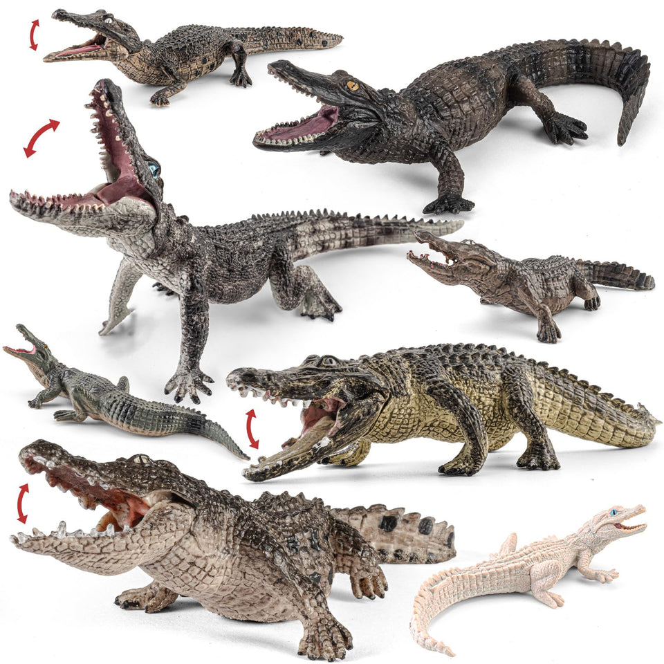 ThinkBay 8-piece large safari animal figurine set featuring adults and hatchlings for classroom play.