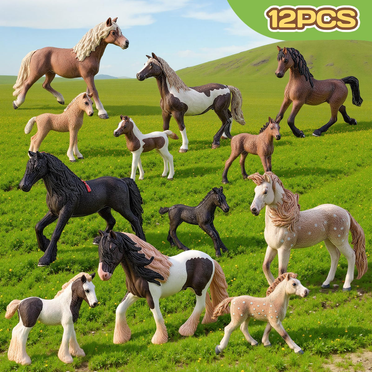 THINKBAY handcrafted horse figurines with detailed features for storytelling and pretend farms.