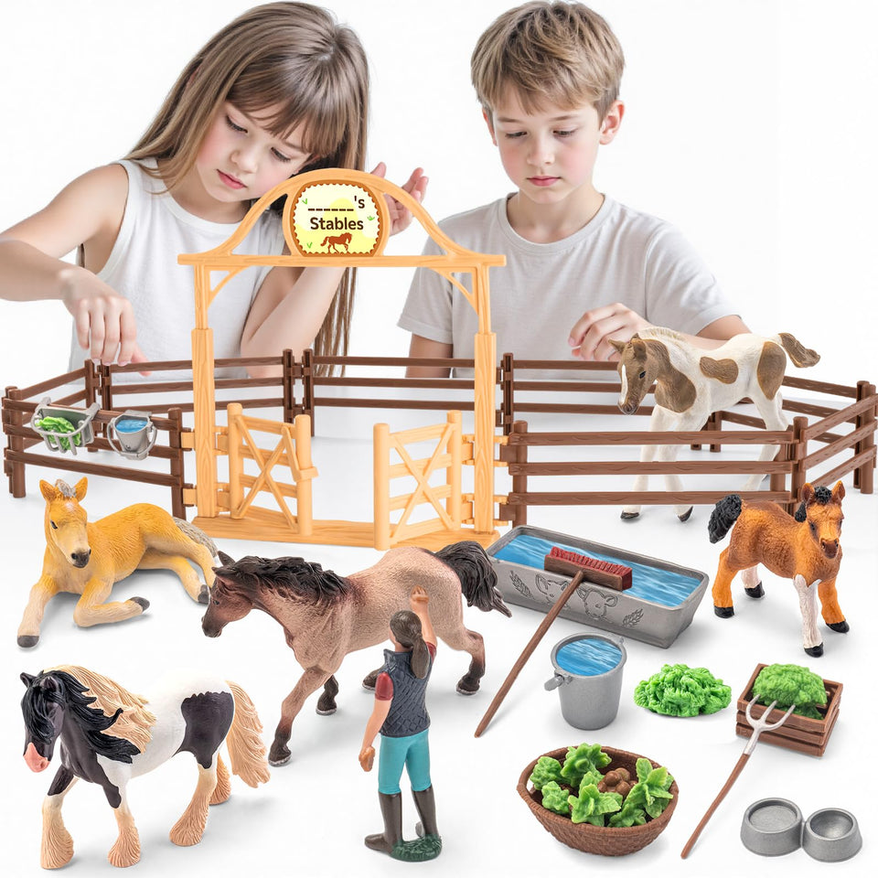 THINKBAY horse stable setup: realistic 56-inch play area for imaginative adventures.
