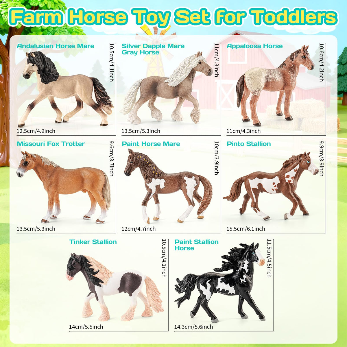 THINKBAY Silver Dapple Mare Gray figurine for realistic farm play experiences.