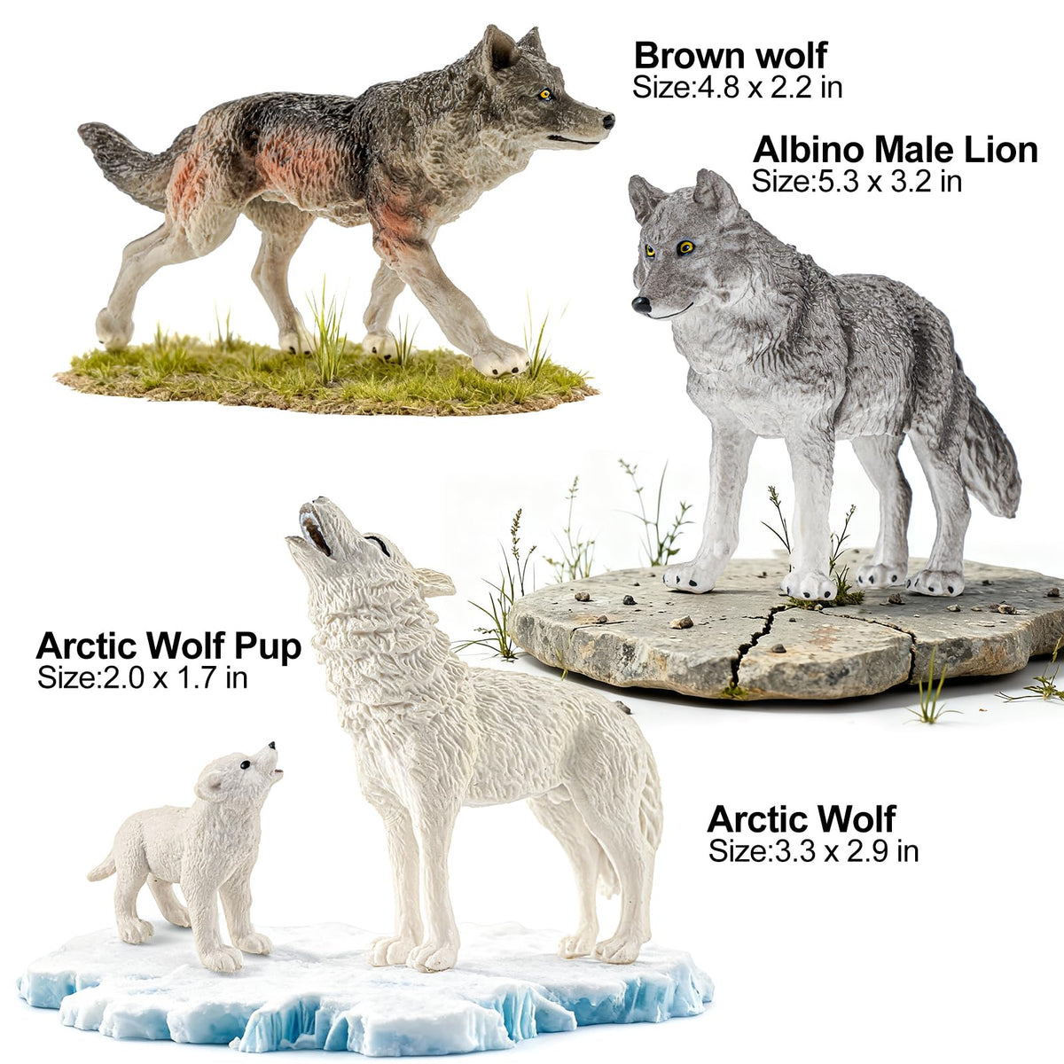 THINKBAY wolf figurines: female wolves detail—soft coloring for gentle forest scenes