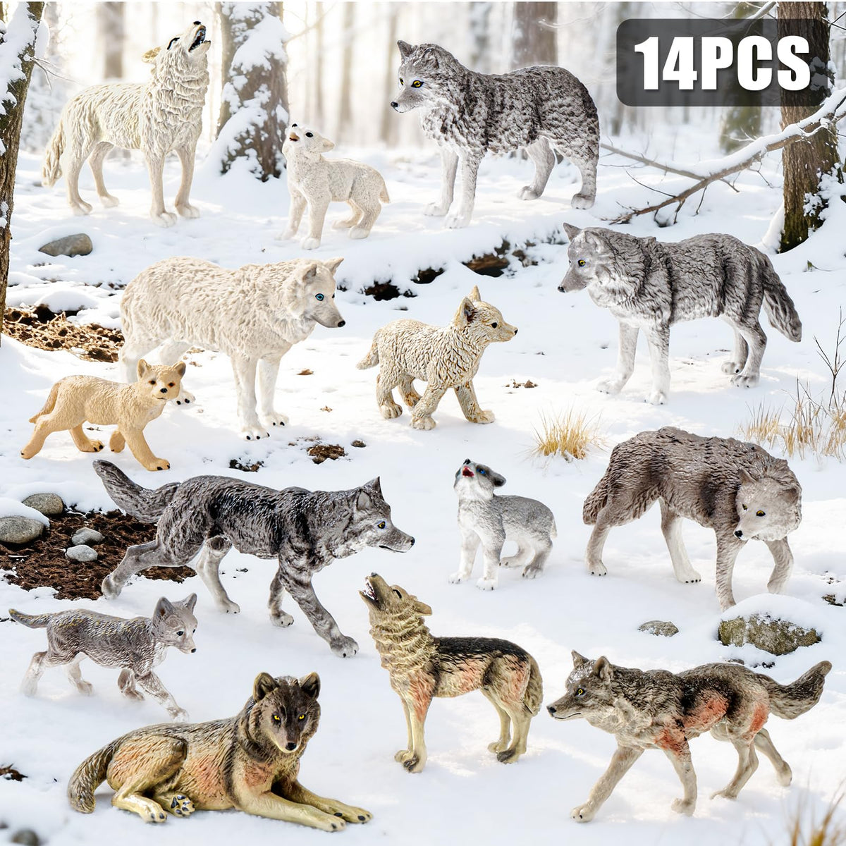 THINKBAY wolf figurines: male wolves detail with lifelike textures for realistic pretend play