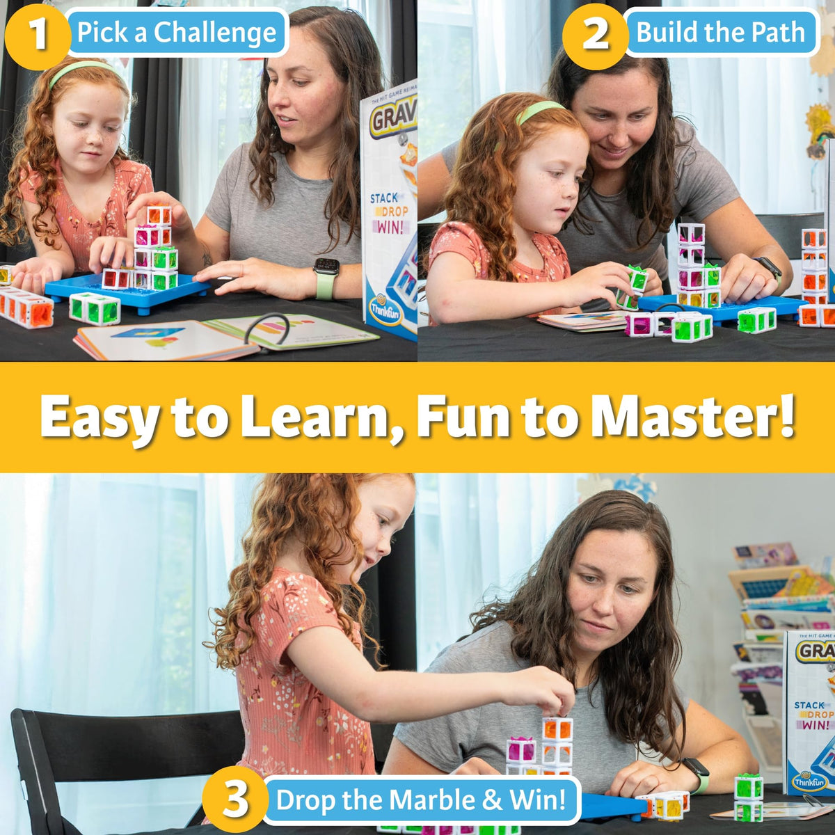 ThinkFun Gravity Maze Builder colorful maze prompts creative planning and spatial reasoning.