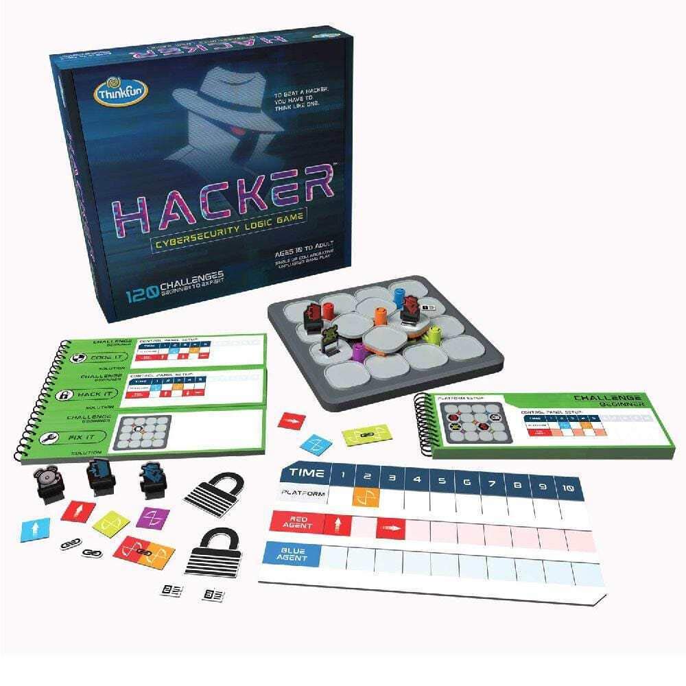 ThinkFun Hacker control panel highlights interactive setup for quick start and smooth gameplay