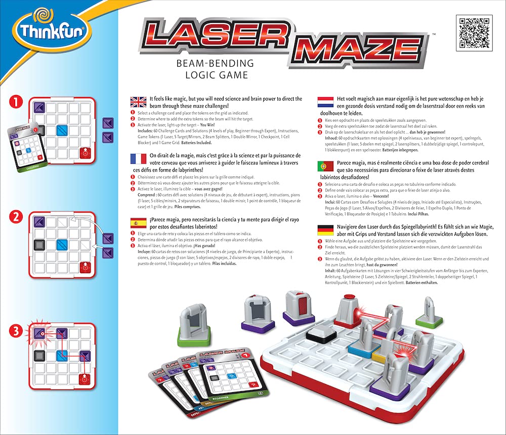 ThinkFun Laser Maze 60 challenges cards offer scalable difficulty for progressive problem-solving.