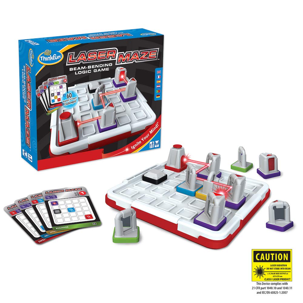 ThinkFun Laser Maze box and instructions, ready for quick setup and instant problem-solving fun.