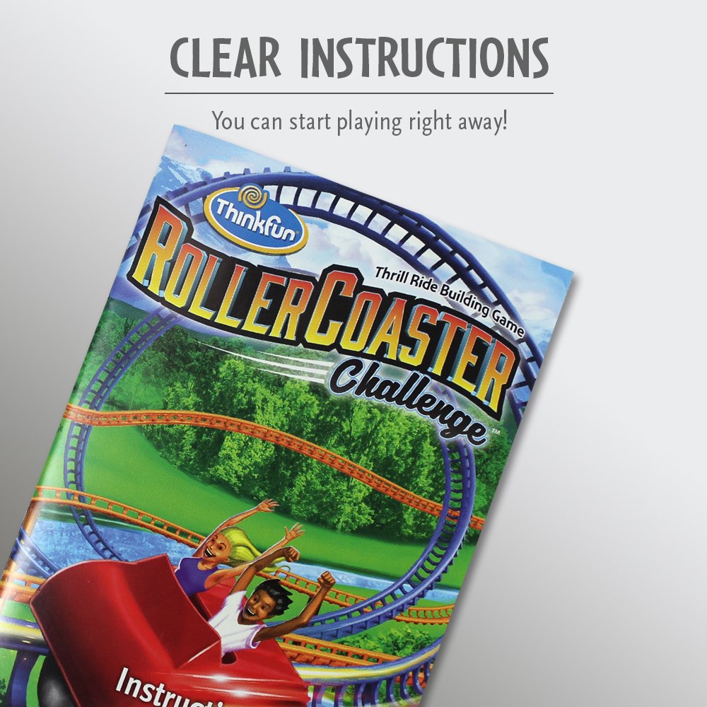 Challenge cards from ThinkFun Roller Coaster Challenge show puzzles