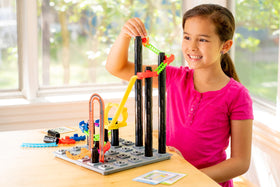 Posts and tracks forming the coaster structure for engineering play