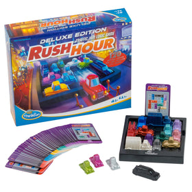 ThinkFun Rush Hour Deluxe metallic cars on a puzzle grid for premium play
