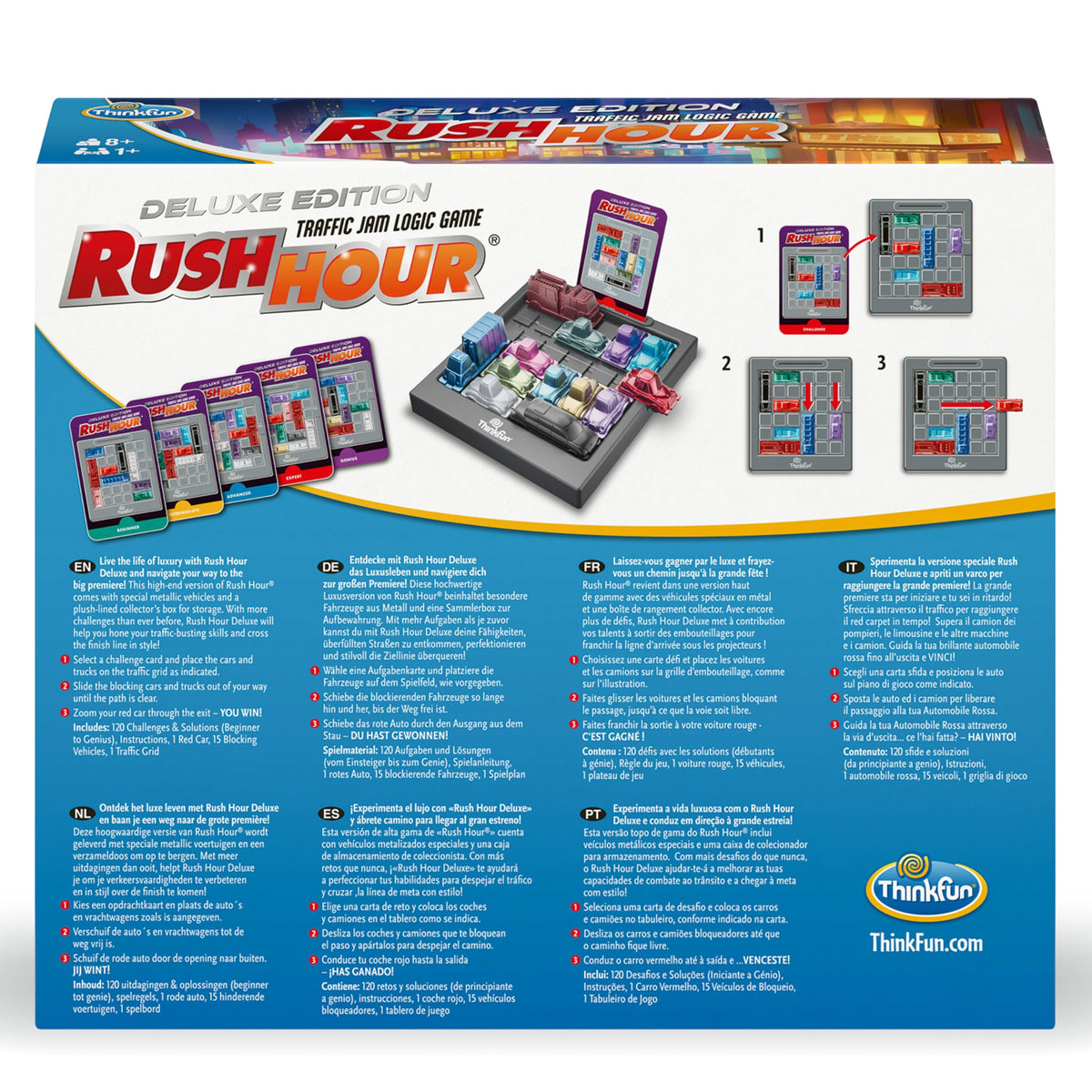 ThinkFun Rush Hour Deluxe sleek design with metallic accents