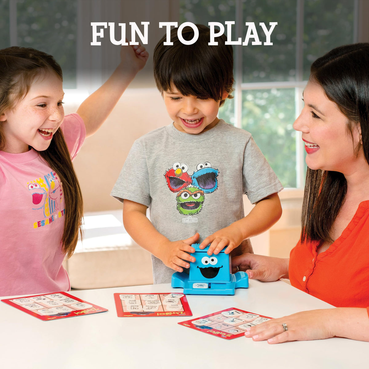 ThinkFun Sesame Street Zingo Cookie Monster zinger reveals tiles for fast play.
