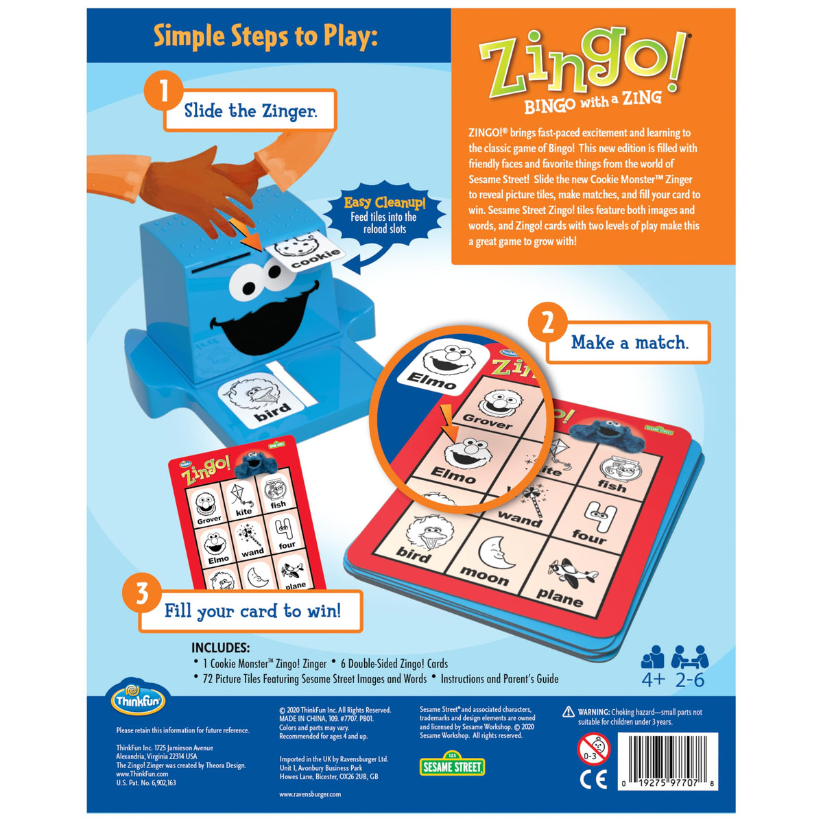 ThinkFun Sesame Street Zingo two-level setup grows with your child.