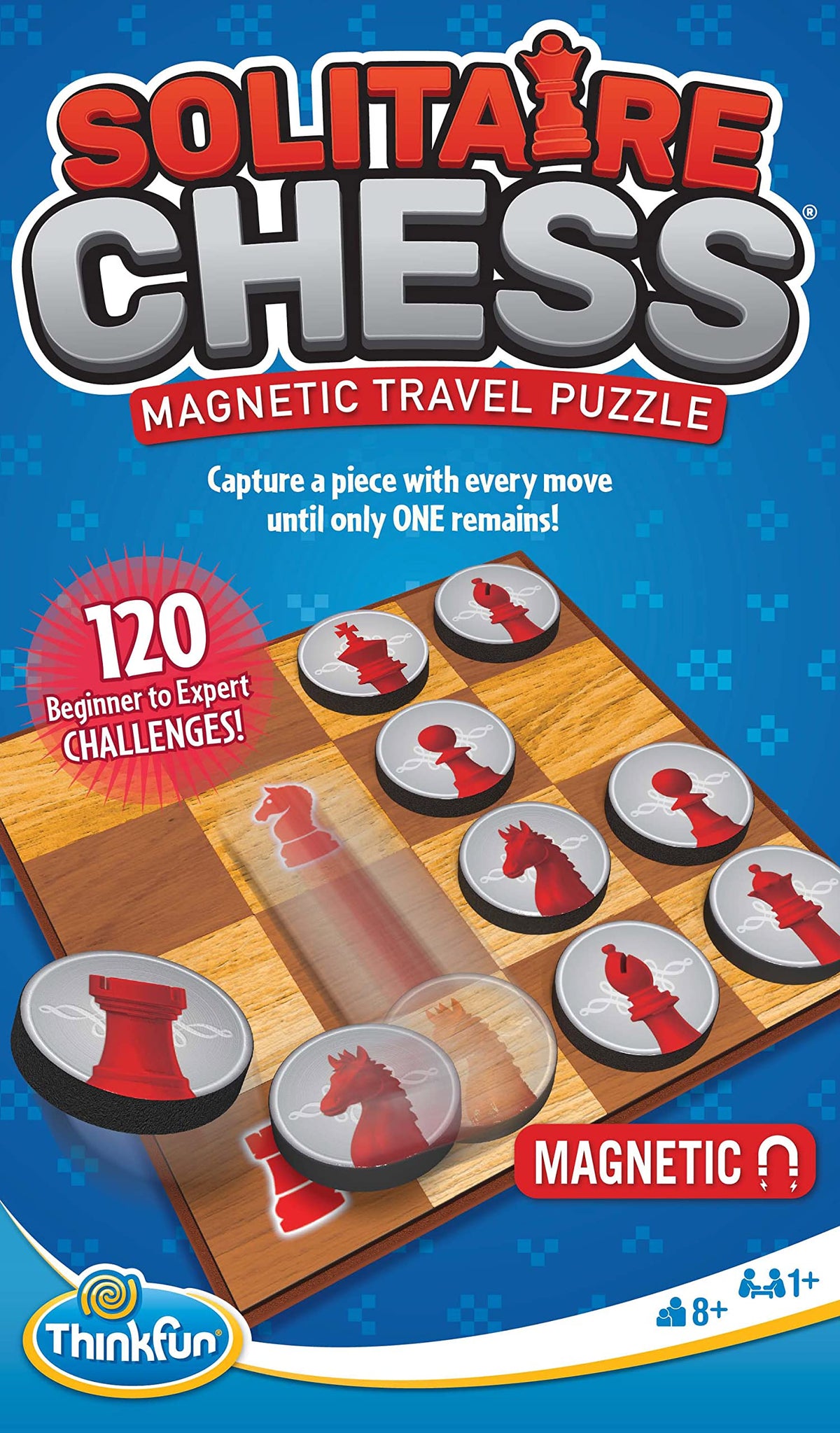 ThinkFun Solitaire Chess Magnetic Travel Puzzle compact storage for bags.