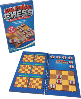 ThinkFun Solitaire Chess Magnetic Travel Puzzle setup for on-the-go logic practice.