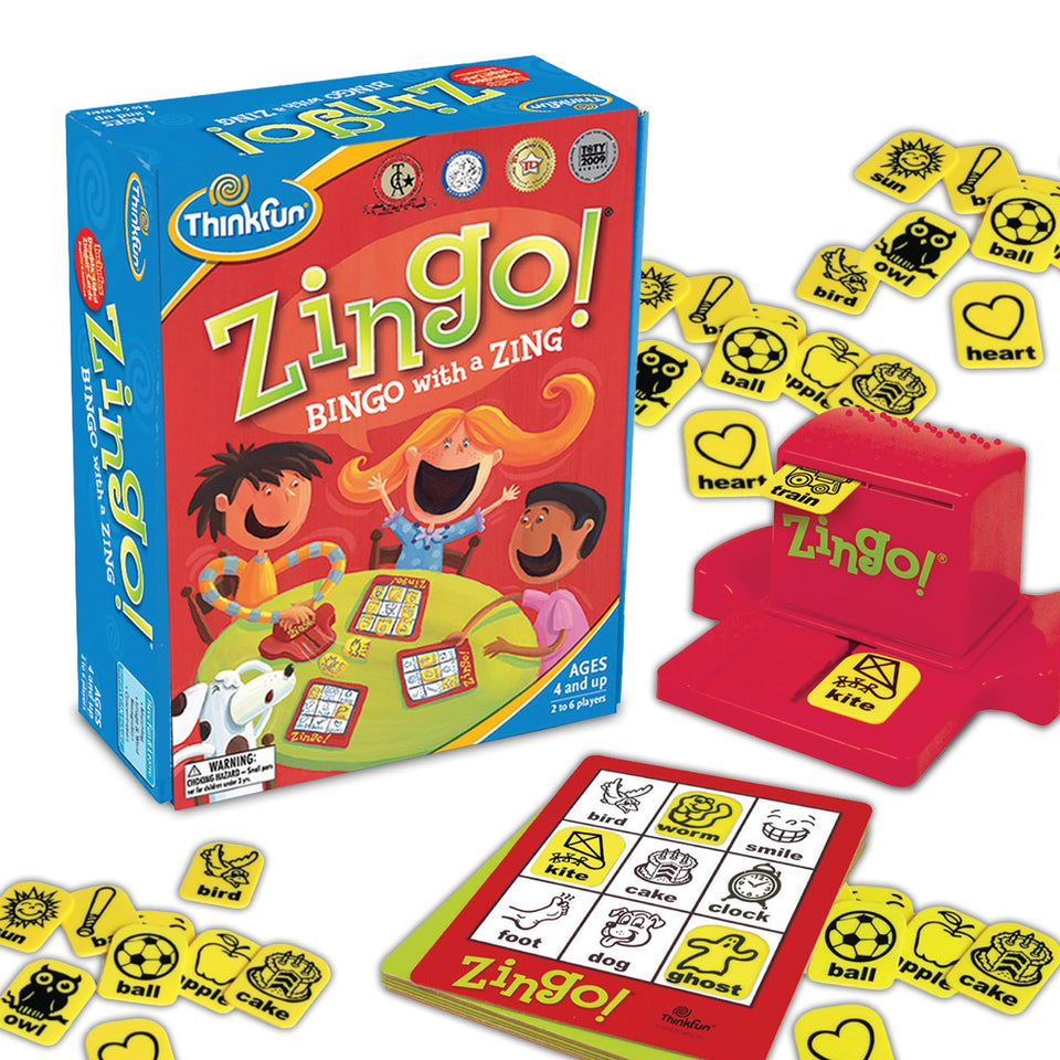 ThinkFun Zingo box front with colorful tiles for engaging early learning