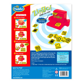 ThinkFun Zingo packaging and components organized for easy gifting