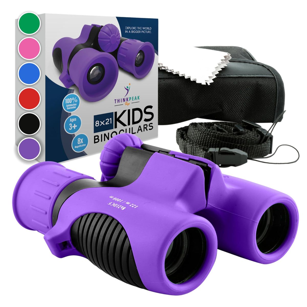 Think Peak Purple Binoculars for kids with a compact, kid-friendly design for easy outdoor use.