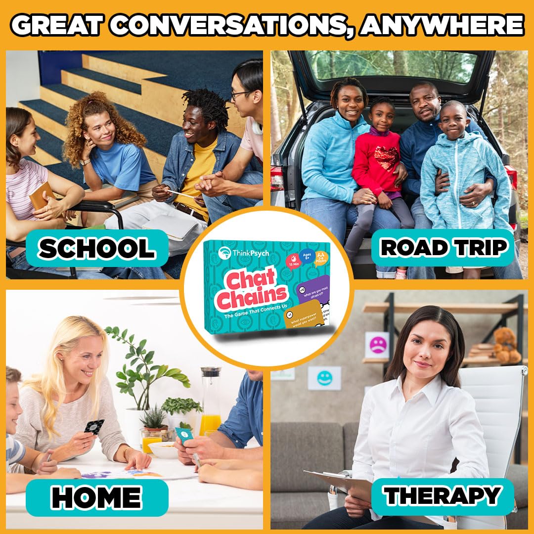 Family game night featuring ThinkPsych Chat Chains to enhance listening and empathy.