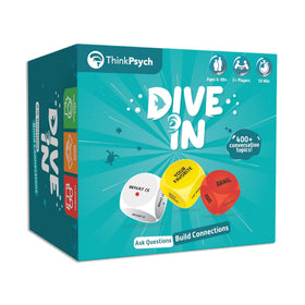 ThinkPsych Dive In dice-roll close-up prompting curiosity and conversation.