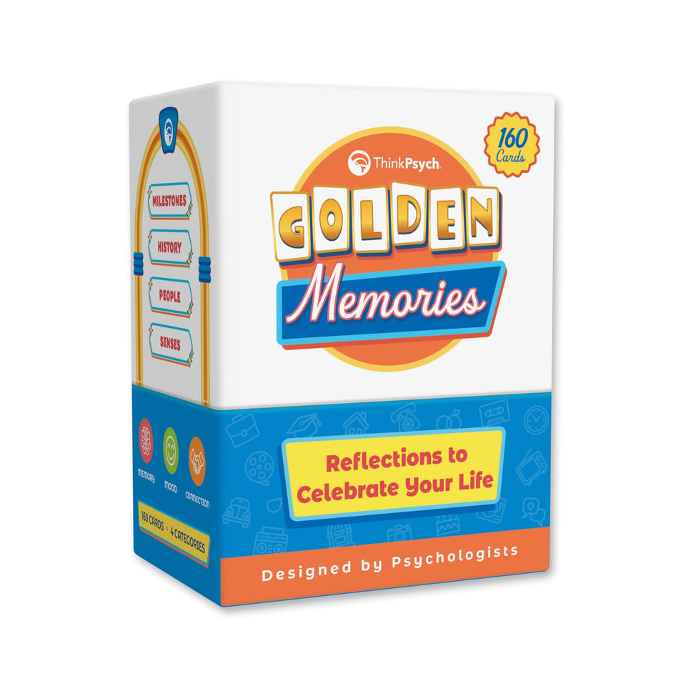 ThinkPsych Golden Memories card front with large print prompts for easy reading and engagement