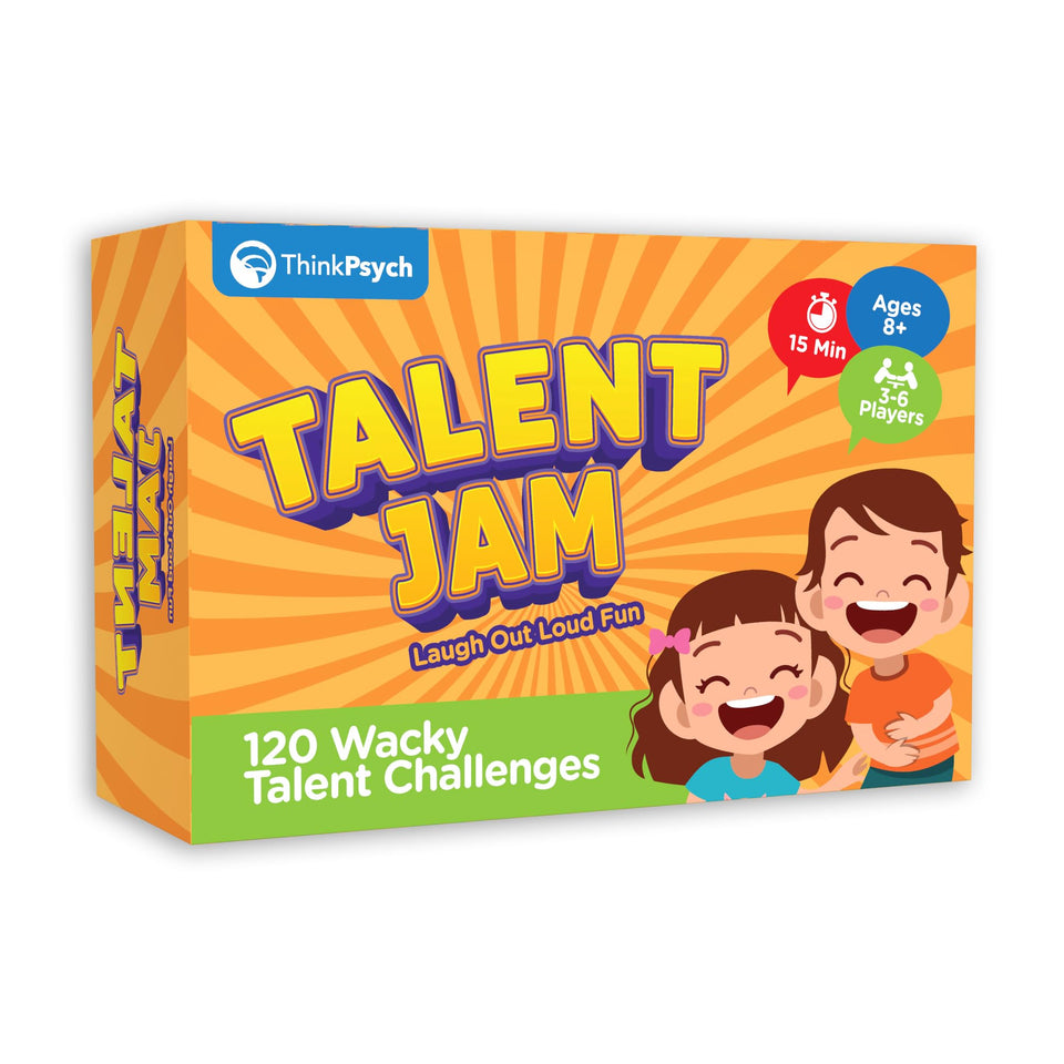 ThinkPsych Talent Jam card deck arrangement for a lively family game night