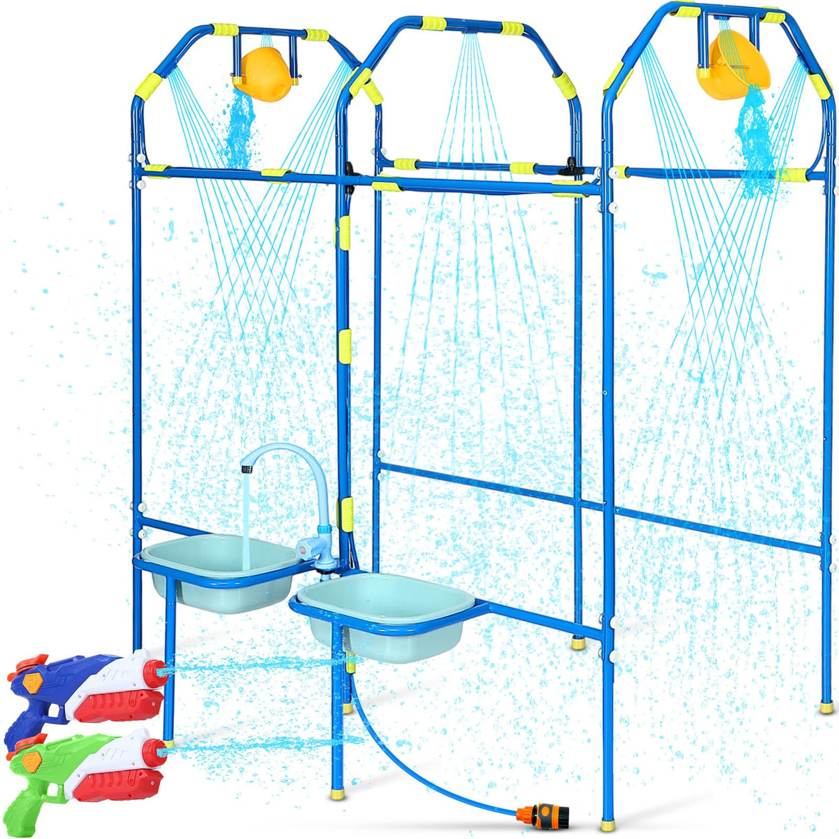 THISWUW water park sprinkler toy — overall setup, durable steel frame for active backyard play.