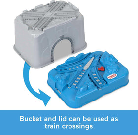 Thomas & Friends bucket lid used as crossing in a colorful layout.