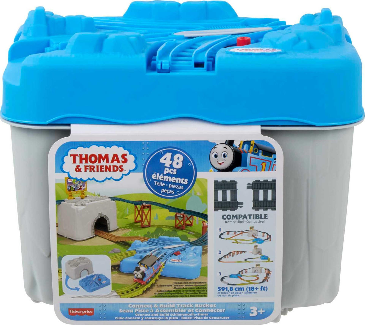 Thomas & Friends storage bucket keeps all track pieces organized after play.
