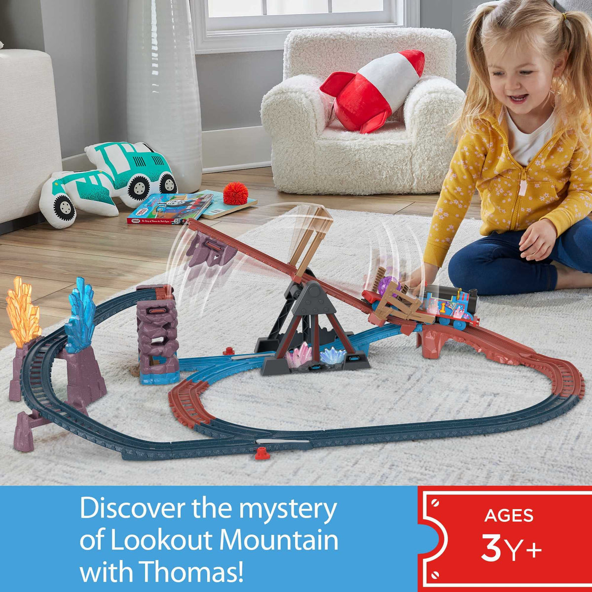 Thomas & Friends Crystal Caves detail showcases sparkling cave motifs.