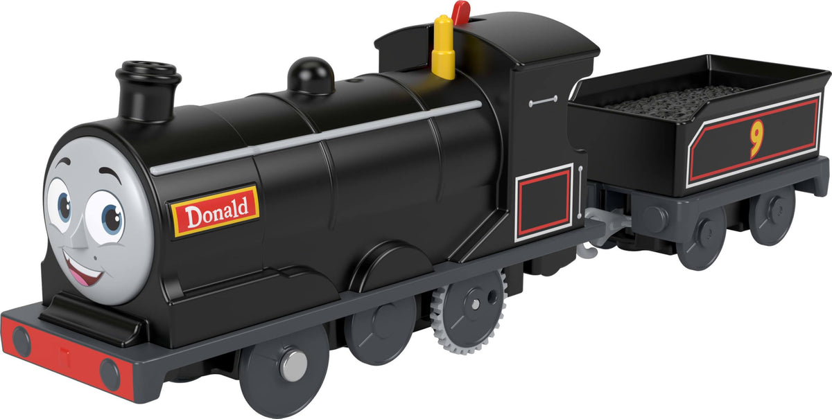 Thomas and Friends Donald motorized engine ready to race on track for preschool play.