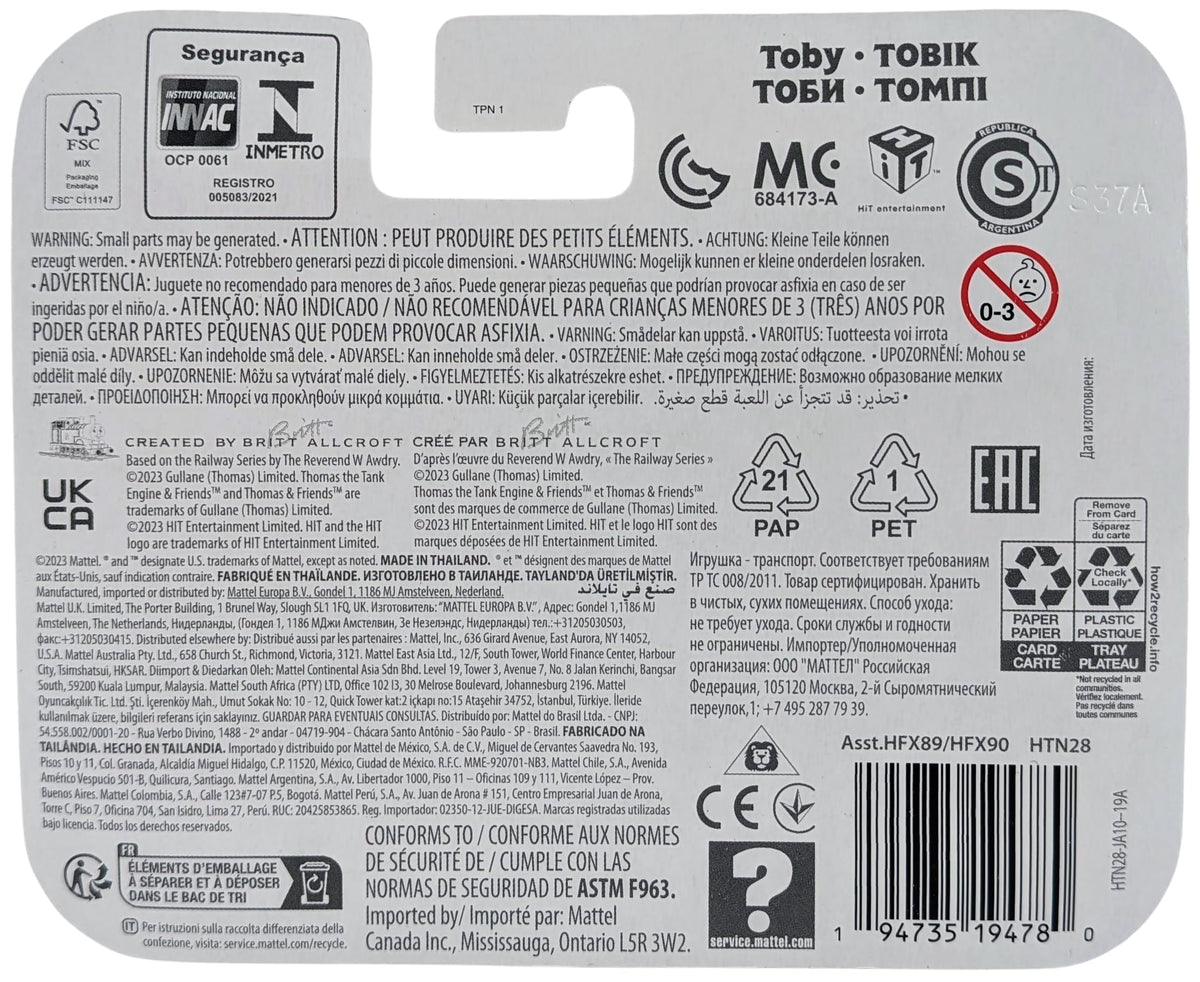 Thomas & Friends Toby diecast train, color details and glossy metal finish.