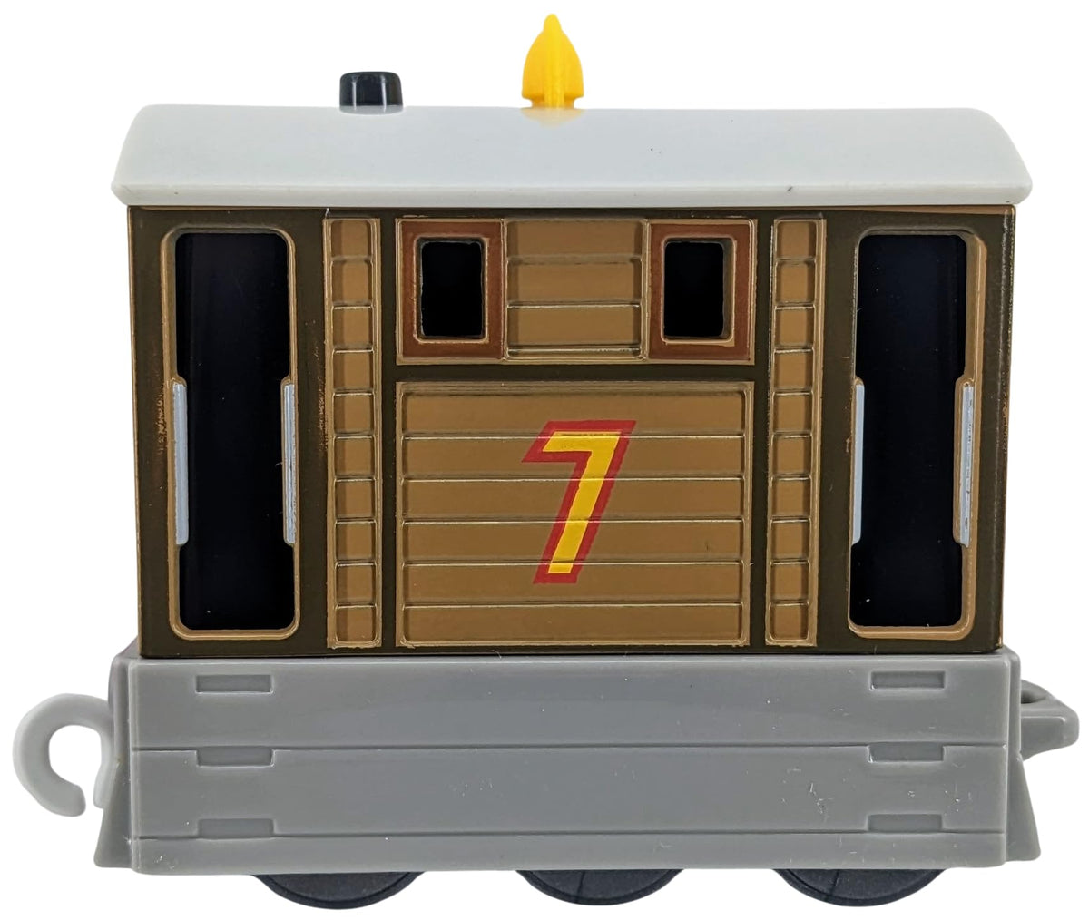 Thomas & Friends Toby diecast train, close-up of decals and color finish.