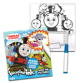 Thomas Imagine Ink book pages display six colorful spreads for creative play