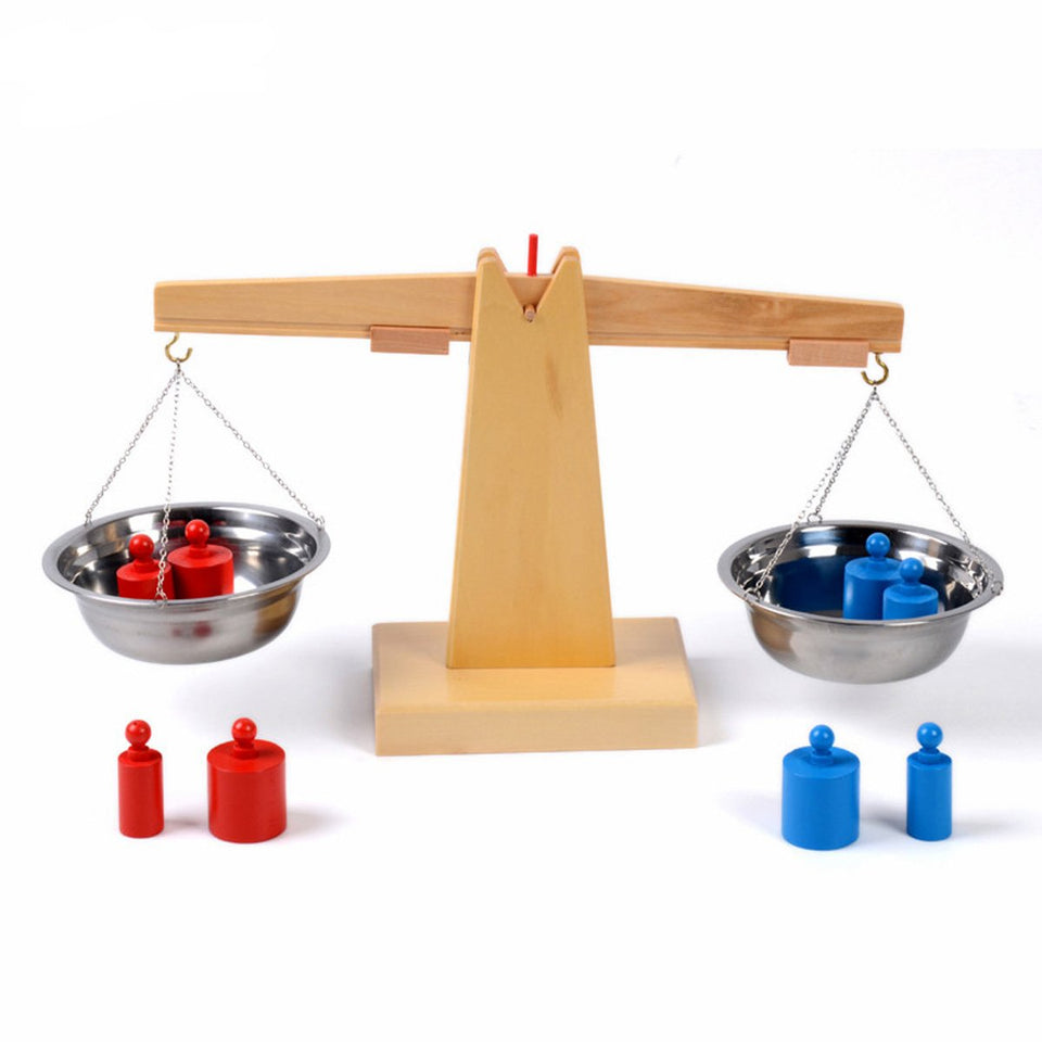 Thoth Montessori wooden balance beam scale for hands-on weight learning.